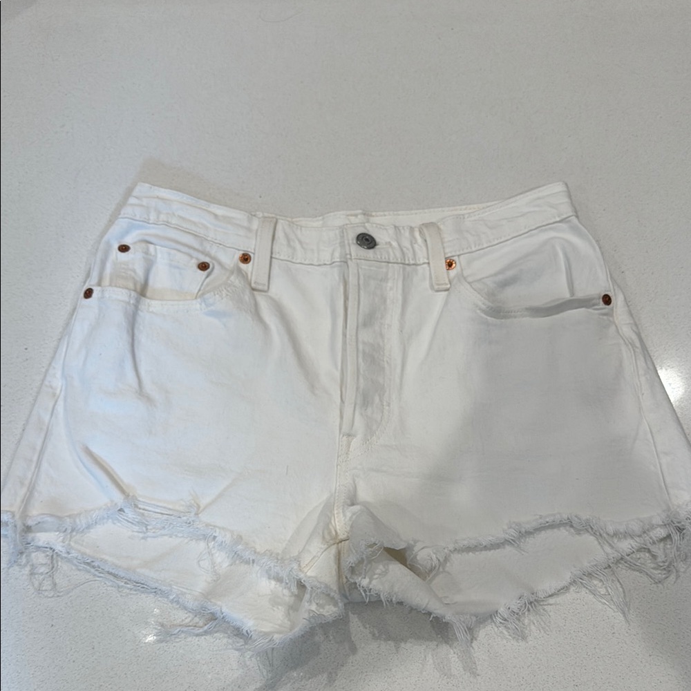 Levi's White Jean Shorts Distressed High-Waisted